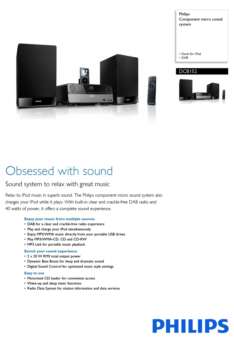 PHILIPS DCB152 BROCHURE & SPECS Pdf Download | ManualsLib