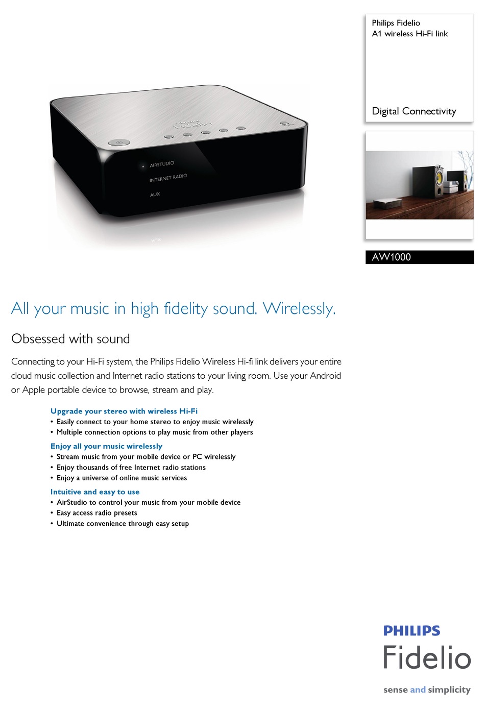 PHILIPS FIDELIO AW1000 BROCHURE & SPECS Pdf Download | ManualsLib