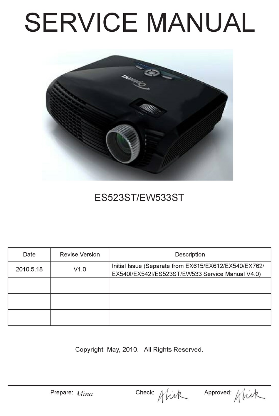 OPTOMA ES523ST SERIVCE MANUAL Pdf 