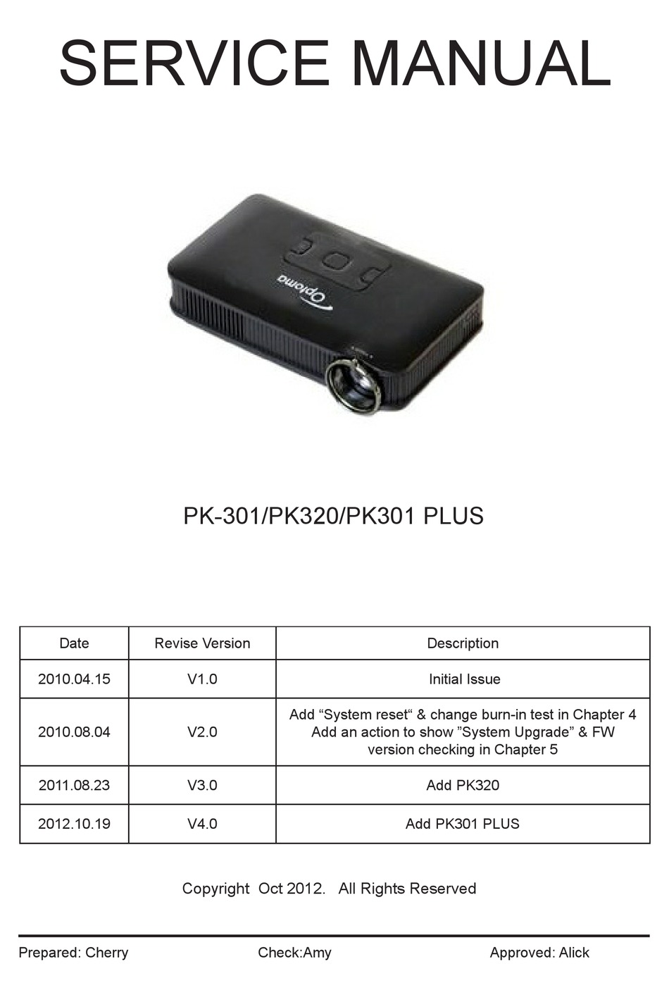 Optoma Pk 301 Service Manual Pdf Download Manualslib