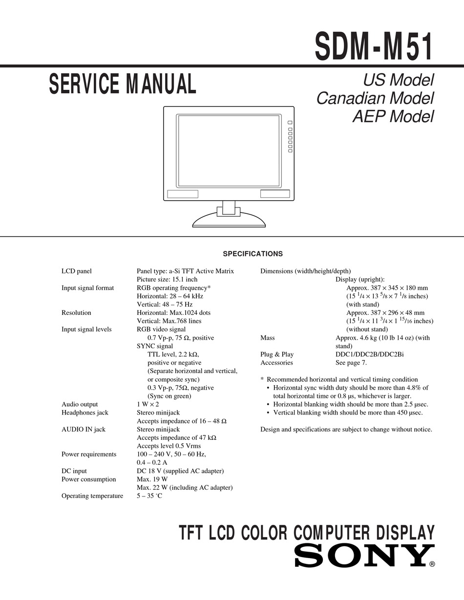 SONY SDM-M51 SERVICE MANUAL Pdf Download | ManualsLib