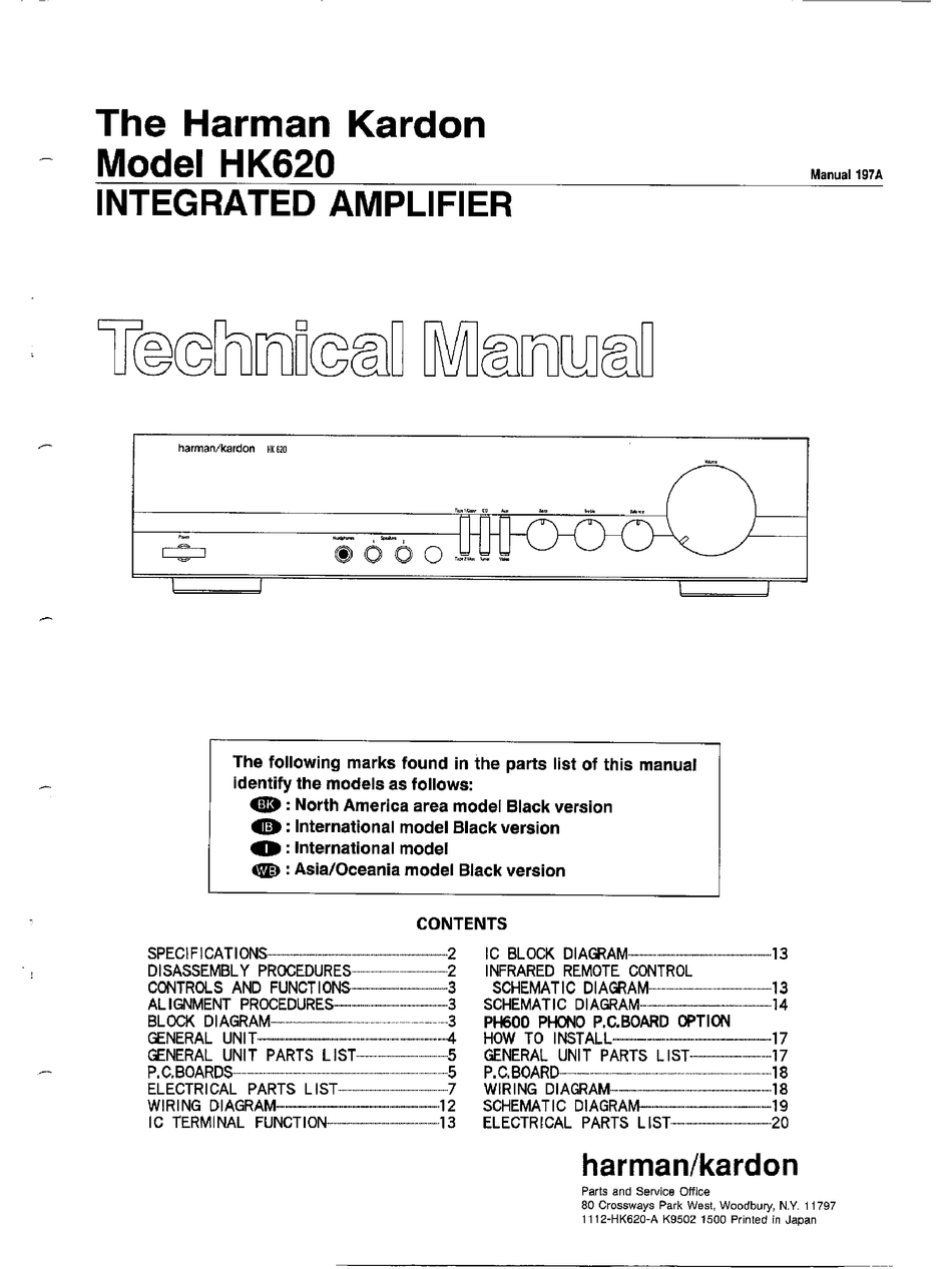 HARMAN KARDON HK620 TECHNICAL MANUAL 
