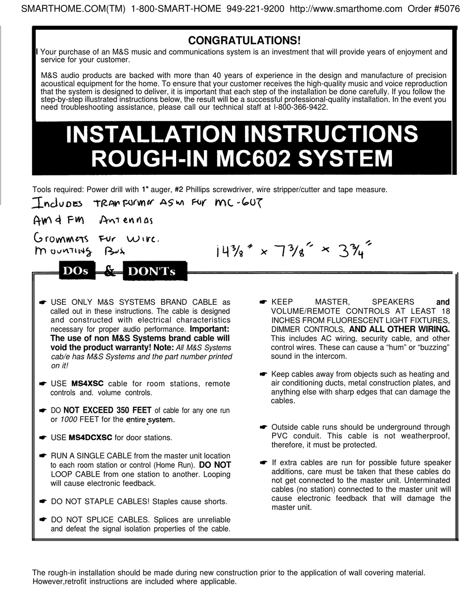Smarthome Mc602 Installation Instructions Pdf Download Manualslib