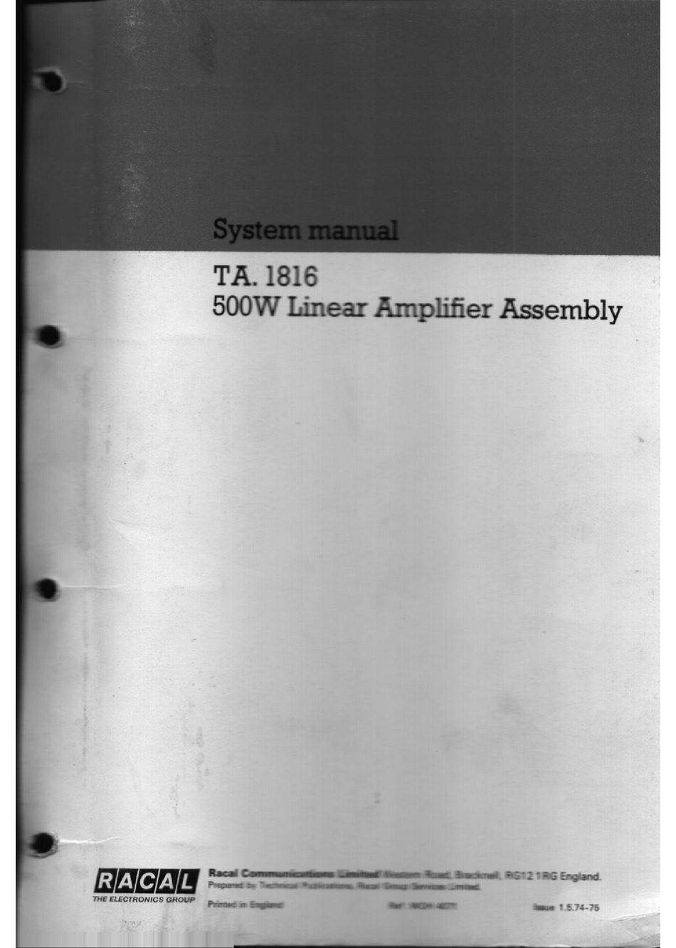 RACAL INSTRUMENTS TA.1816 SYSTEM MANUAL Pdf Download ManualsLib