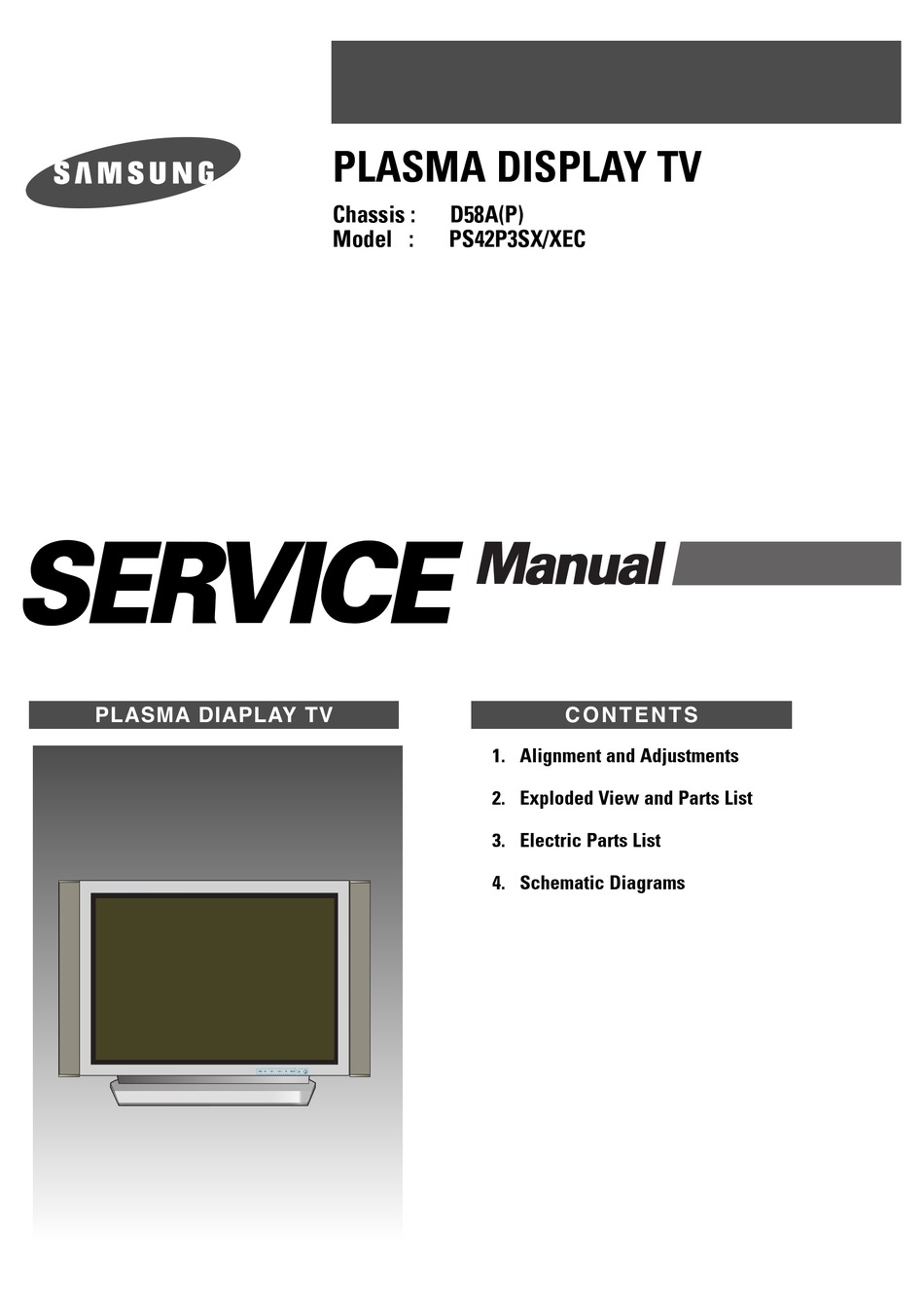 SAMSUNG PS42P3SX/XEC SERVICE MANUAL Pdf Download | ManualsLib