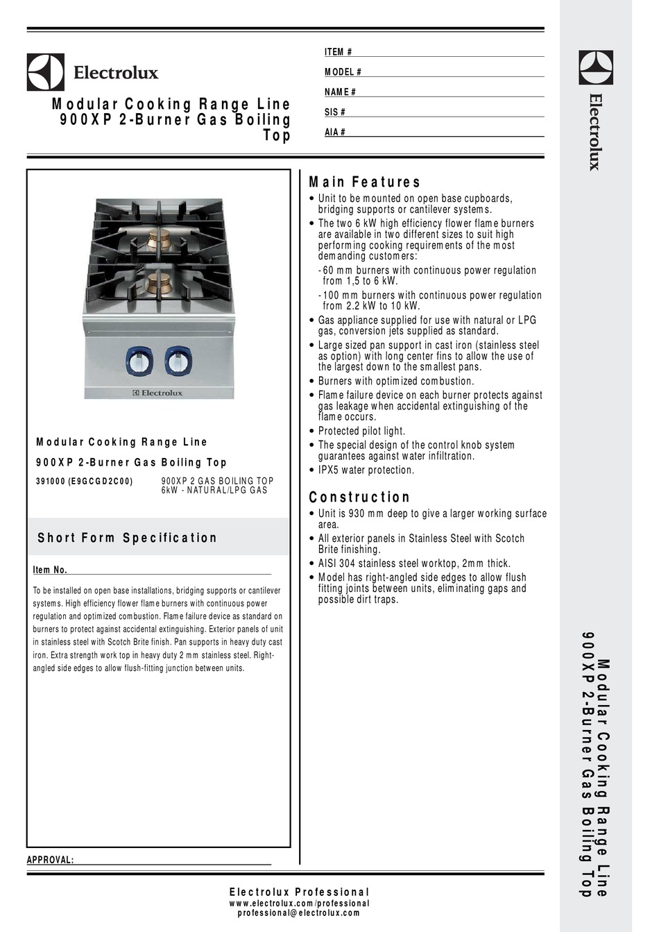 ELECTROLUX MODULAR COOKING RANGE LINE BROCHURE & SPECS Pdf Download