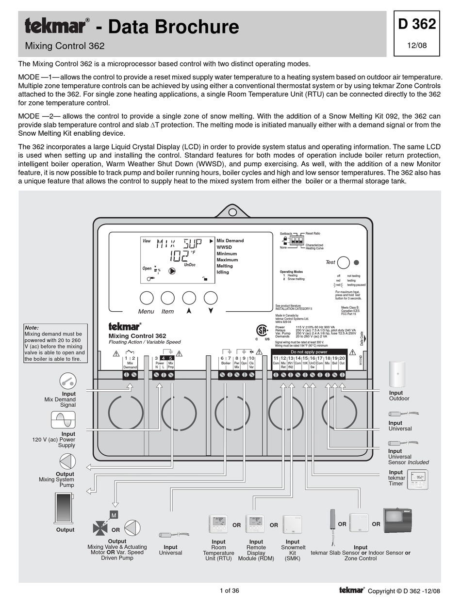 TEKMAR 362 DATA BROCHURE Pdf Download | ManualsLib