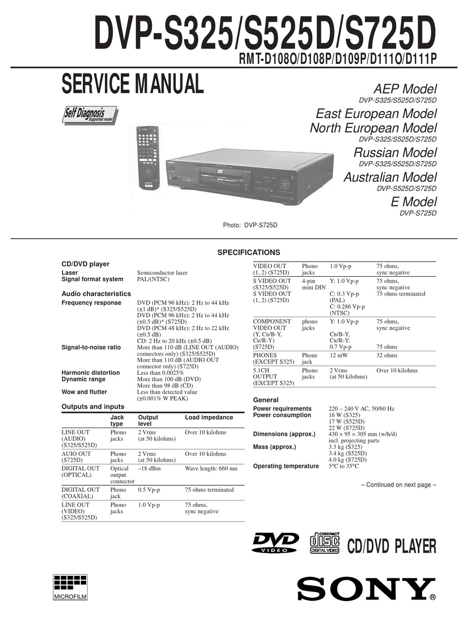 Sony Dvp S325 Service Manual Pdf Download Manualslib