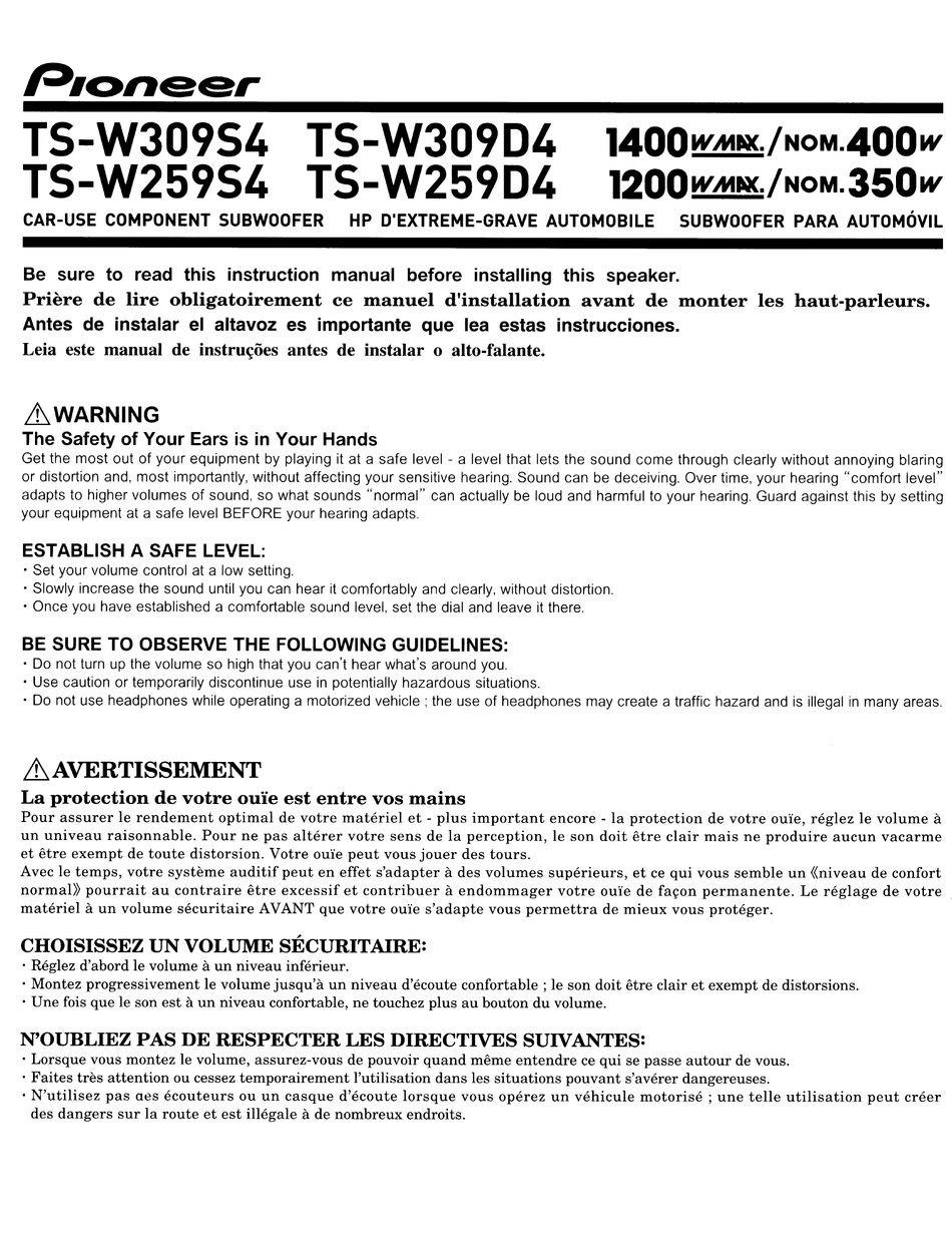 PIONEER TSW309S4 INSTRUCTION MANUAL Pdf Download ManualsLib