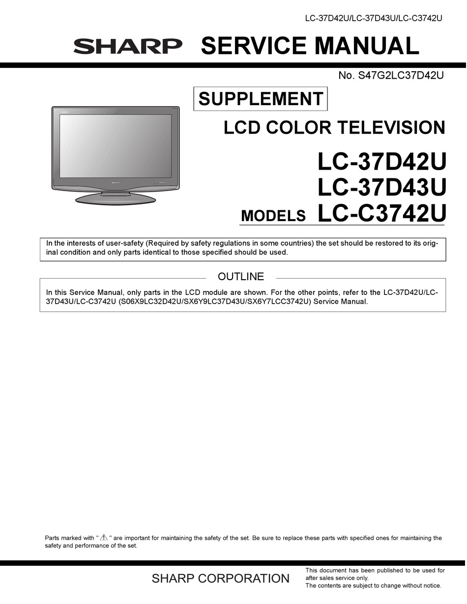 SHARP LC-37D42U SERVICE MANUAL Pdf Download | ManualsLib