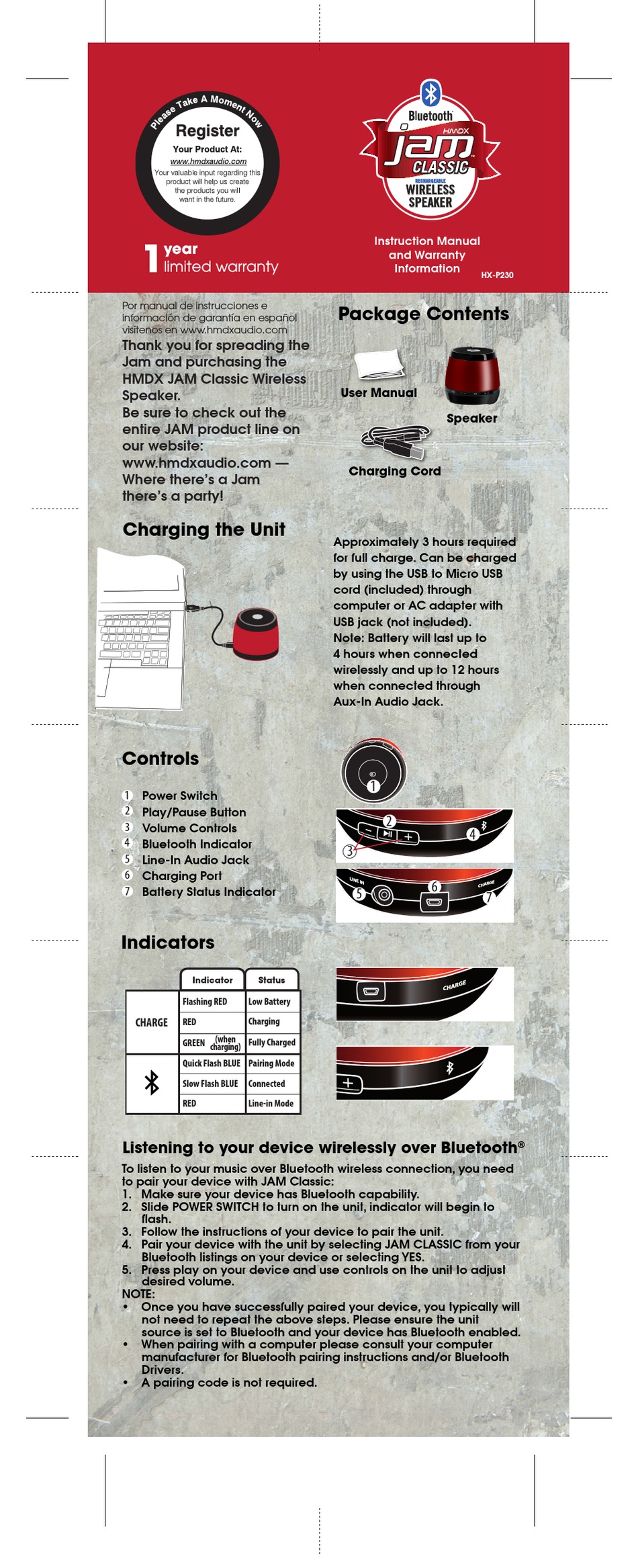 HMDX JAM CLASSIC HX-P230 QUICK MANUAL Pdf Download | ManualsLib