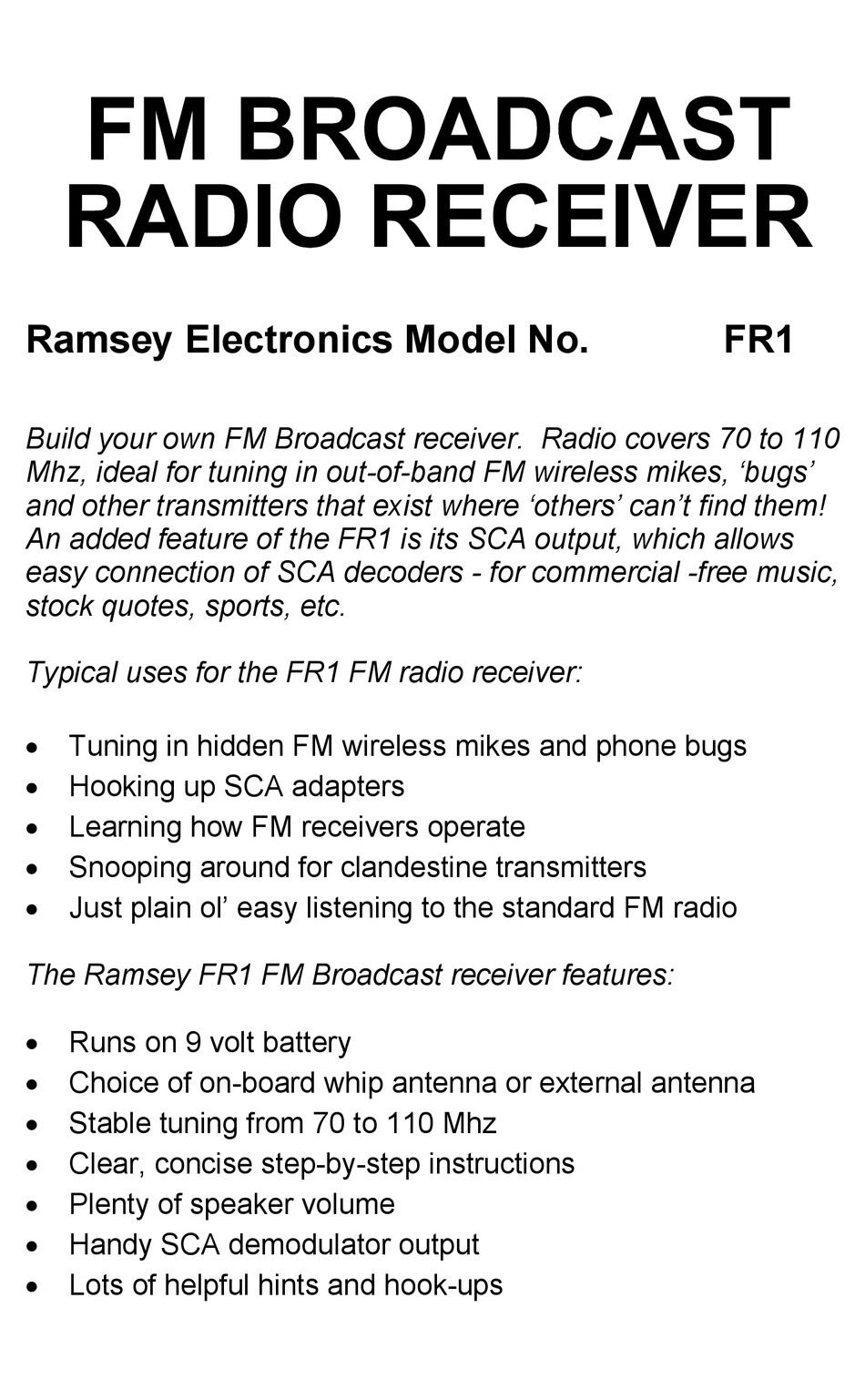 RAMSEY ELECTRONICS FR1 ASSEMBLY AND INSTRUCTION MANUAL Pdf Download