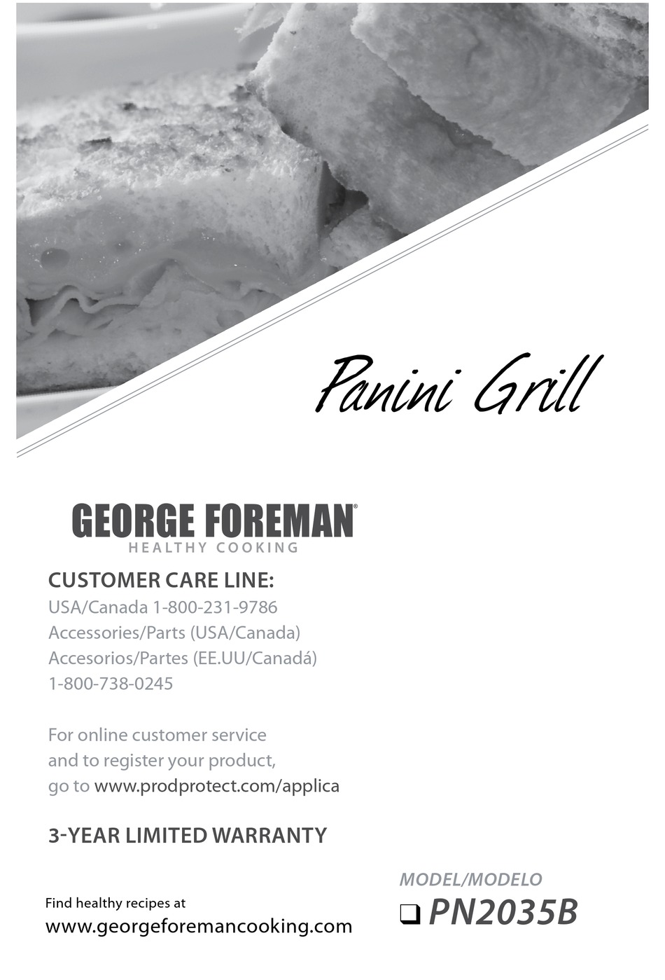 GEORGE FOREMAN PN2035B USE AND CARE BOOK MANUAL Pdf Download | ManualsLib