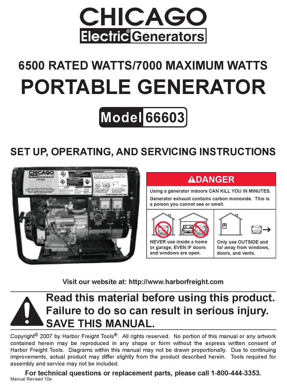 CHICAGO ELECTRIC 66603 SET UP, OPERATING, AND SERVICING INSTRUCTIONS