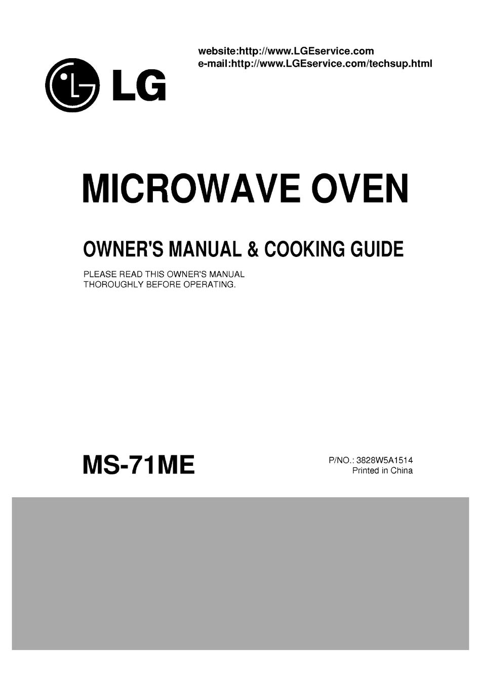 LG MS-71ME OWNER'S MANUAL & COOKING MANUAL Pdf Download | ManualsLib