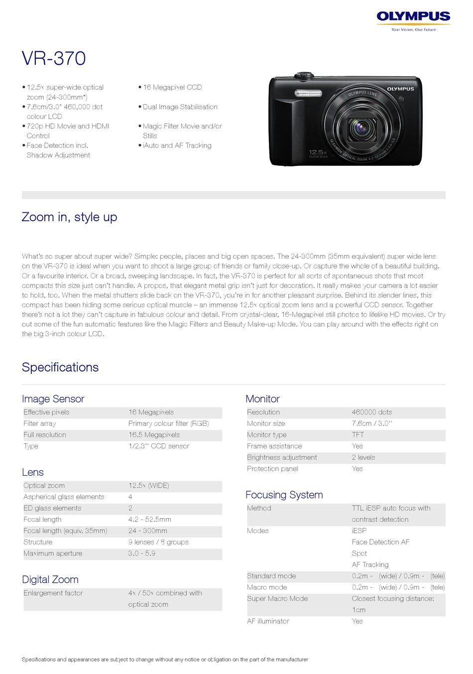 OLYMPUS VR370 SPECIFICATIONS Pdf Download ManualsLib