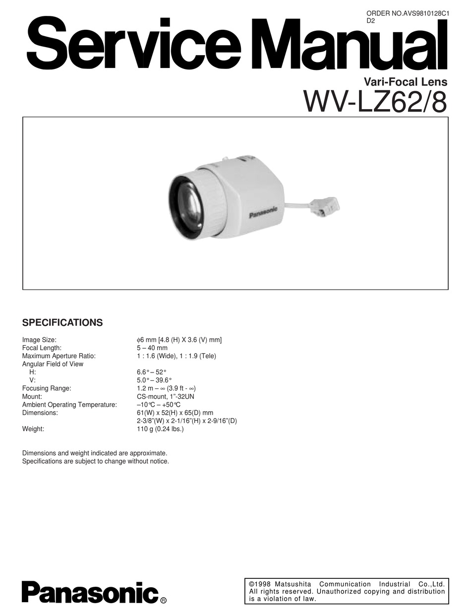 Panasonic Wv Lz62 8 Service Manual Pdf Download Manualslib