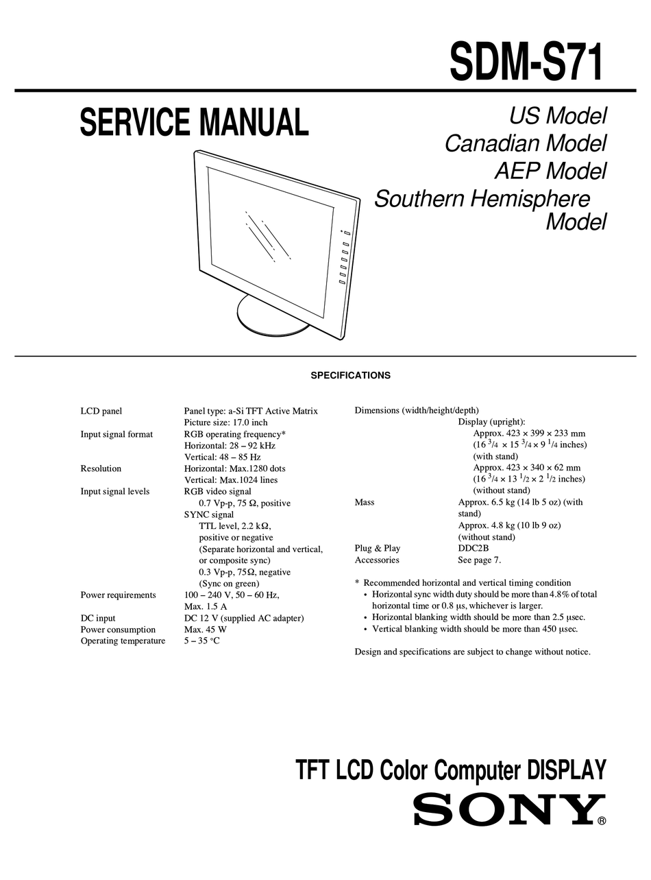 SONY SDM-S71 SERVICE MANUAL Pdf Download | ManualsLib