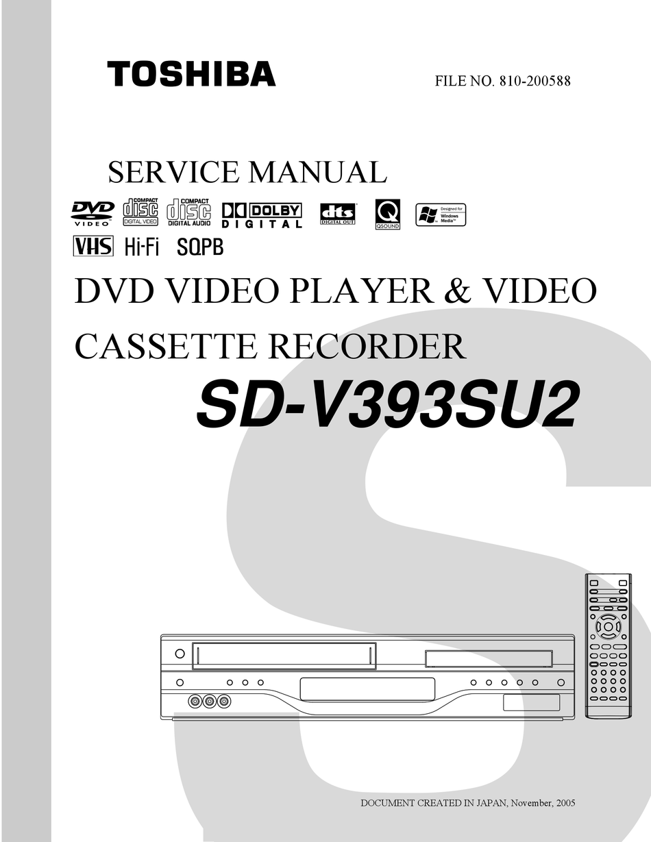 Toshiba SDV393SU2 DVD VCR CD Combo Player VHS Recorder Remote Manual