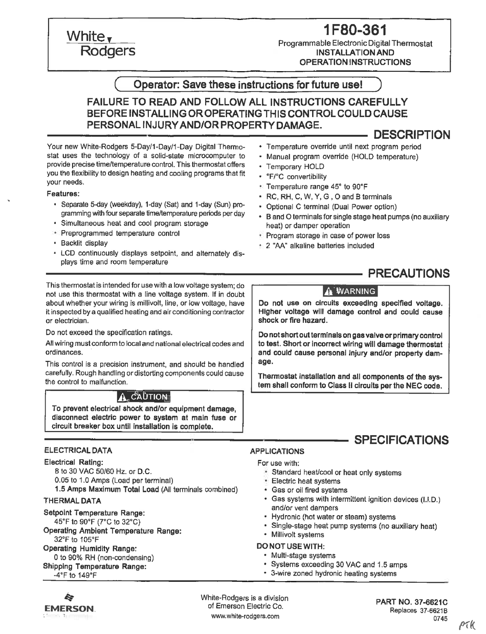 white-rodgers-1f80-361-installation-and-operation-instructions-manual