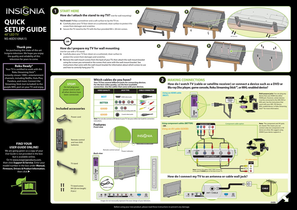 INSIGNIA NS-40D510NA15 QUICK SETUP MANUAL Pdf Download | ManualsLib