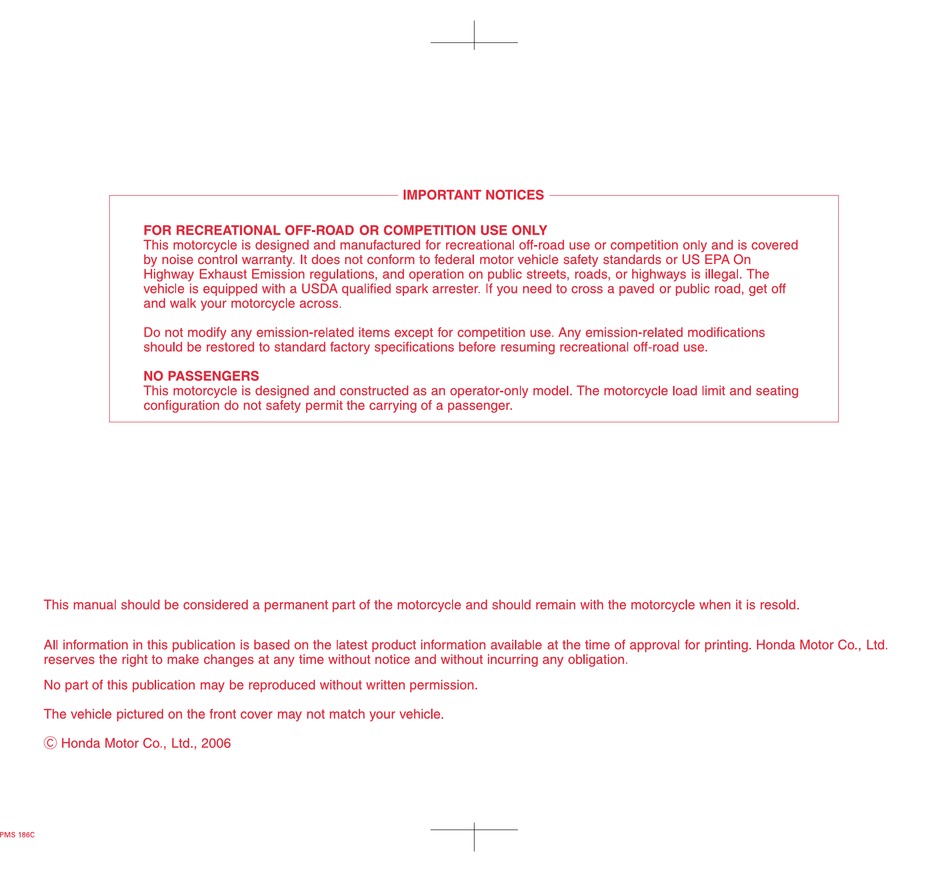 HONDA CRF250X 2007 OWNERu0027S MANUAL u0026 COMPETITION HANDBOOK Pdf 