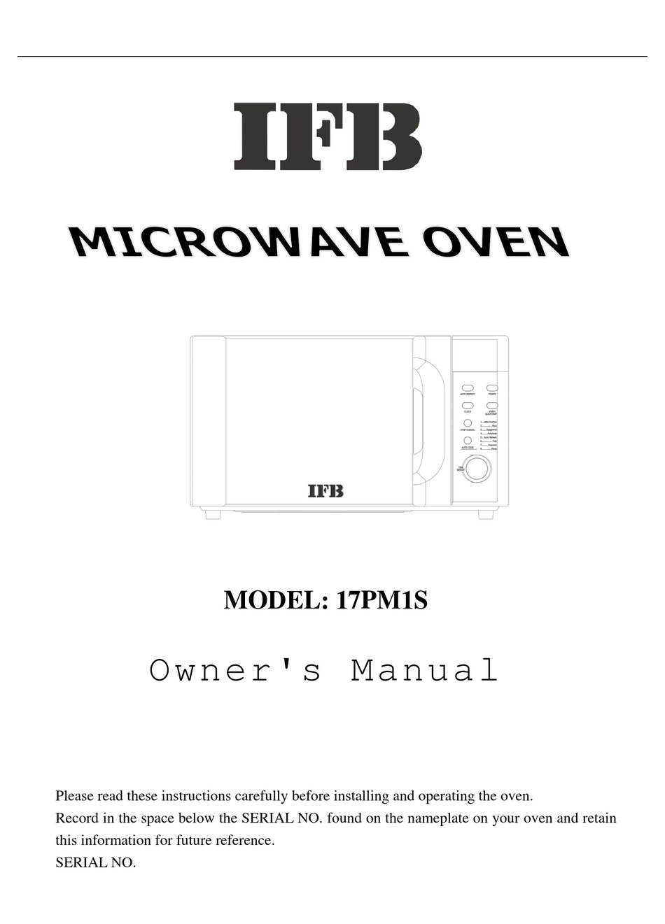 ifb microwave oven 17pm mec1 user manual