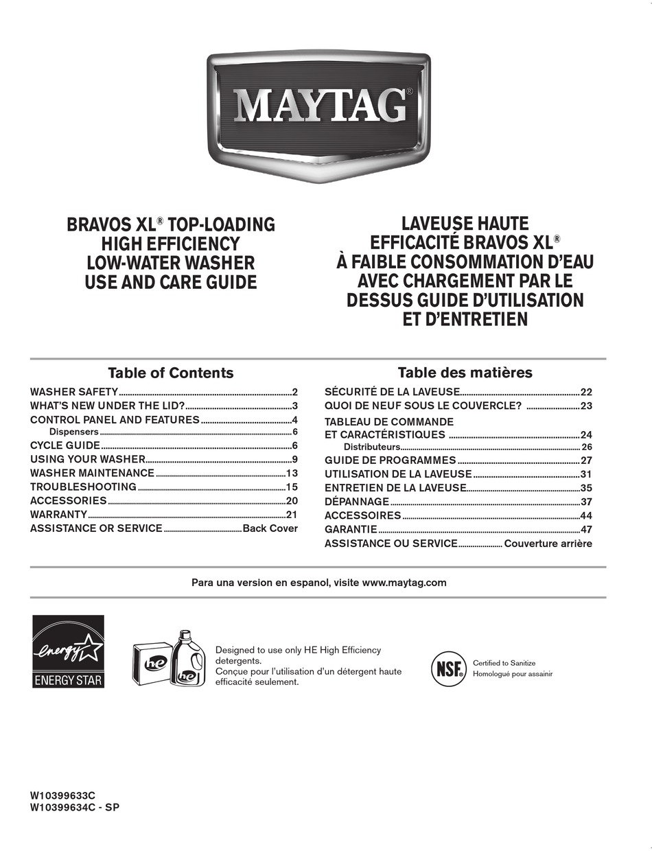 Maytag Bravos Xl Use And Care Manual Pdf Download Manualslib