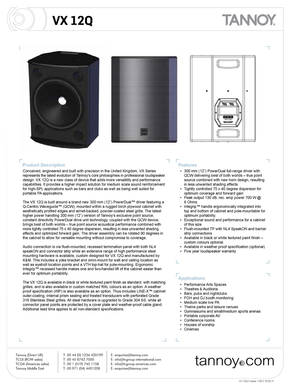 TANNOY VX 12Q SPECIFICATIONS Pdf Download ManualsLib