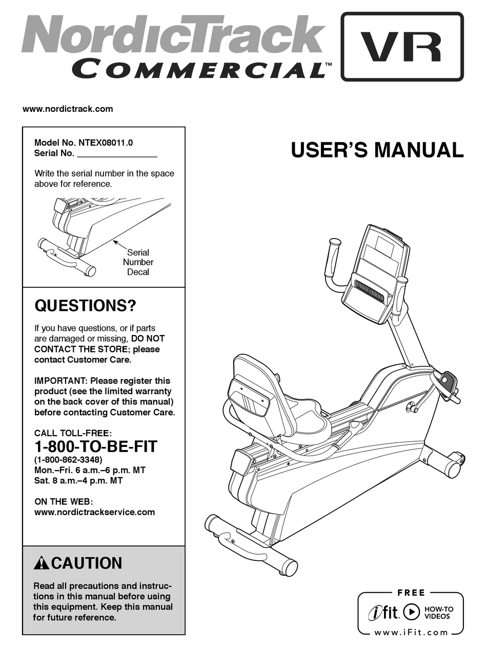 NORDICTRACK COMMERCIAL VR USER MANUAL Pdf Download | ManualsLib