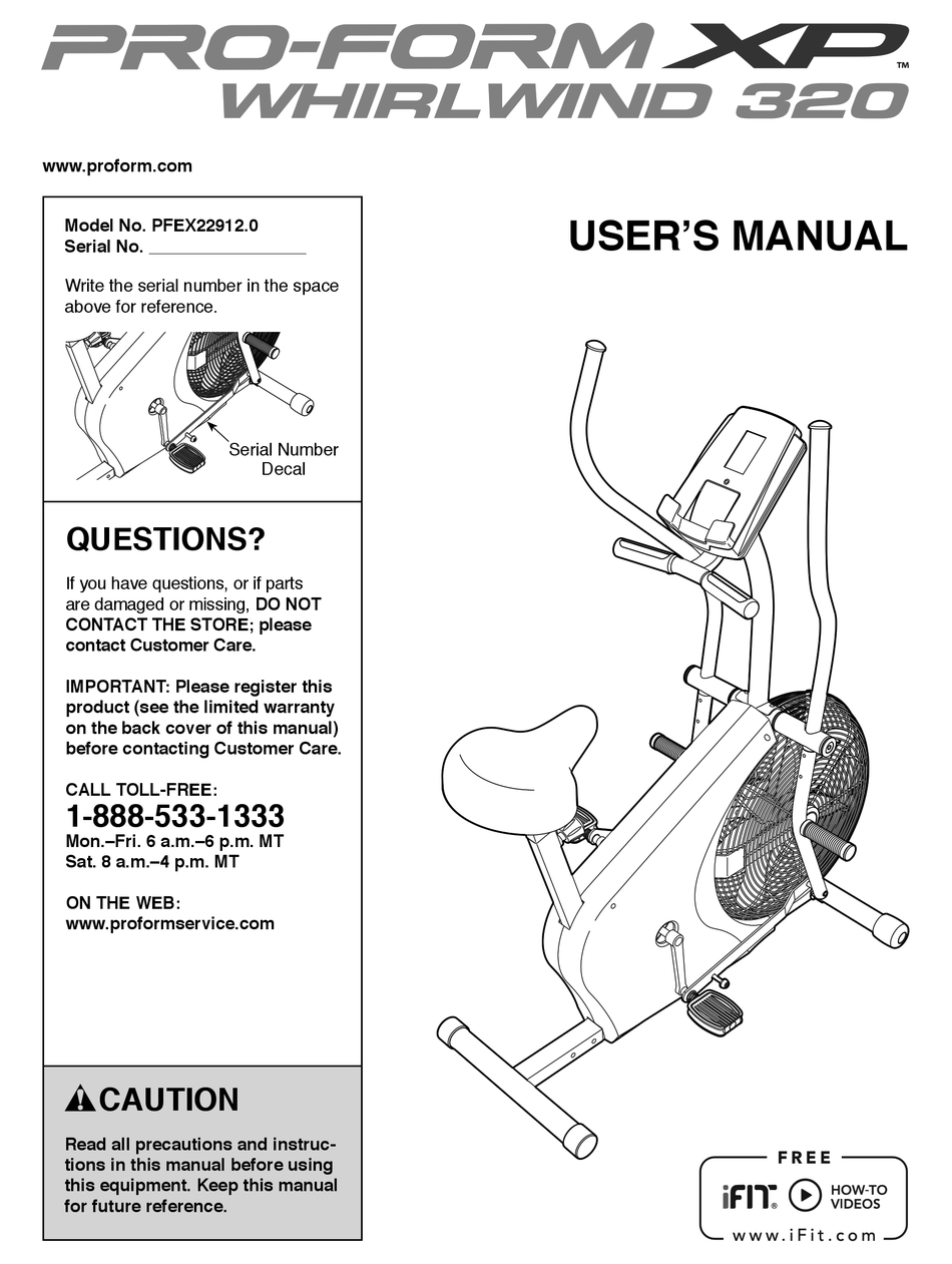 Proform xp bike online manual