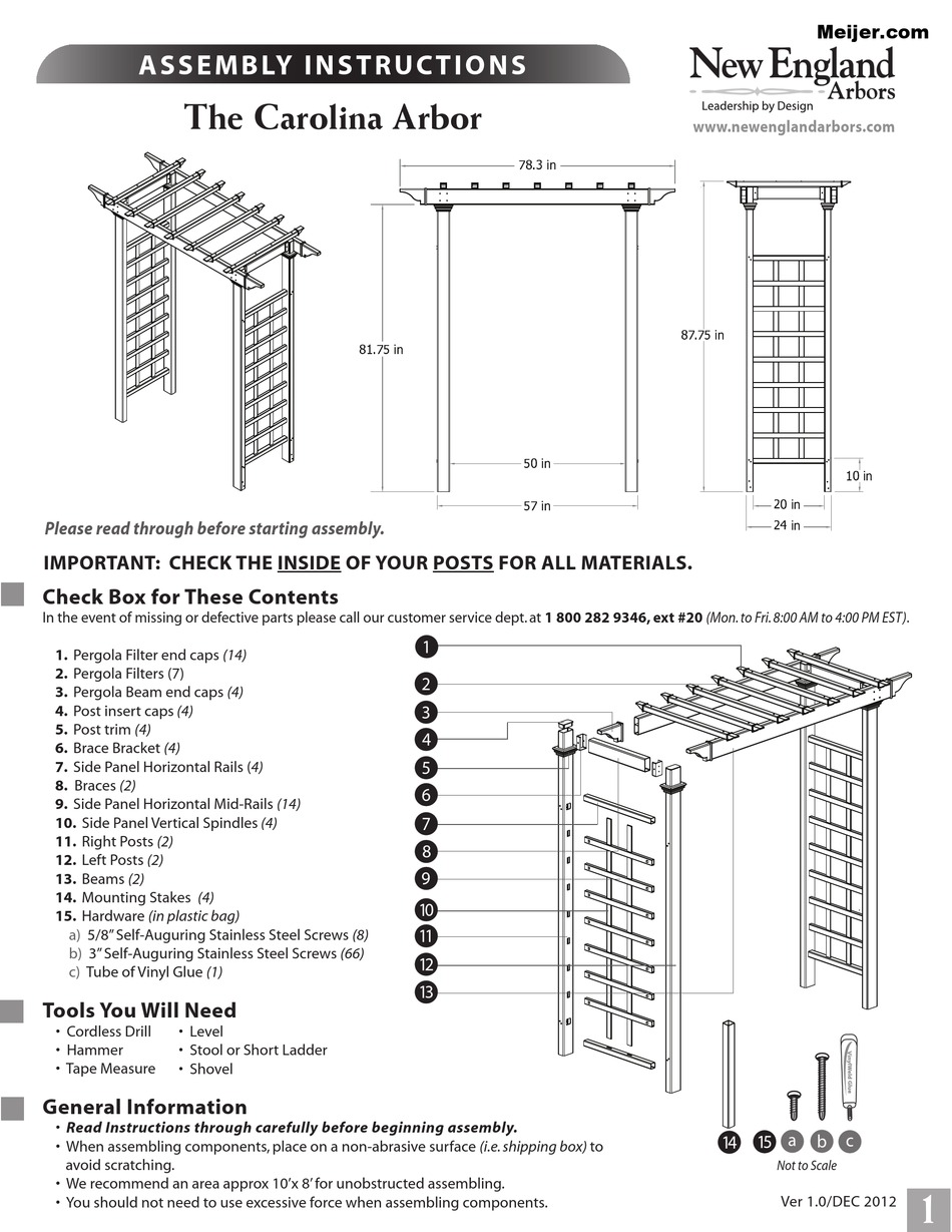 NEW ENGLAND THE CAROLINA ARBOR ASSEMBLY INSTRUCTIONS Pdf Download