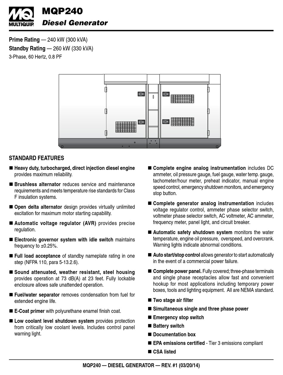 MULTIQUIP MQP240 SPECIFICATIONS Pdf Download | ManualsLib