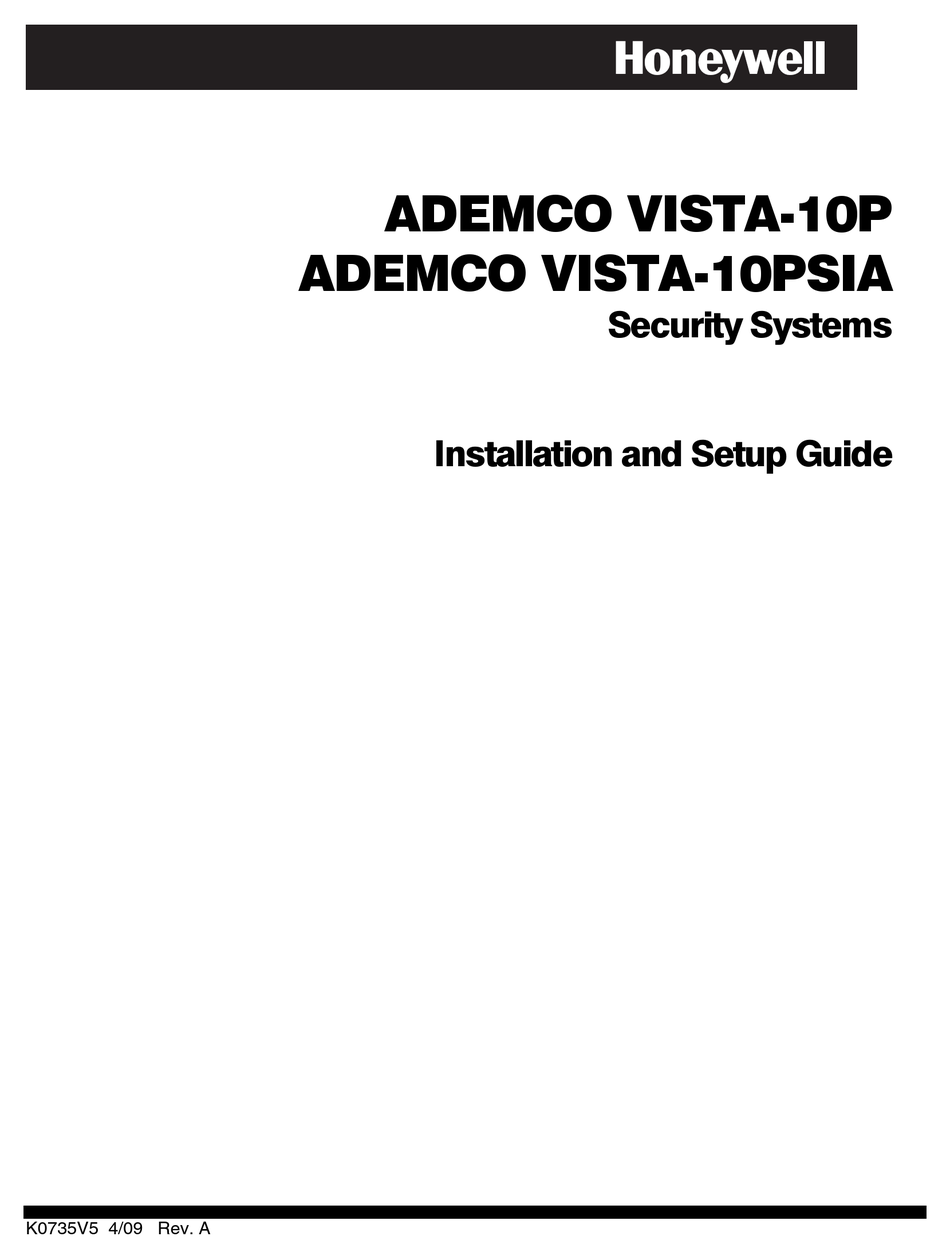 HONEYWELL ADEMCO VISTA-10P INSTALLATION AND SETUP MANUAL Pdf Download