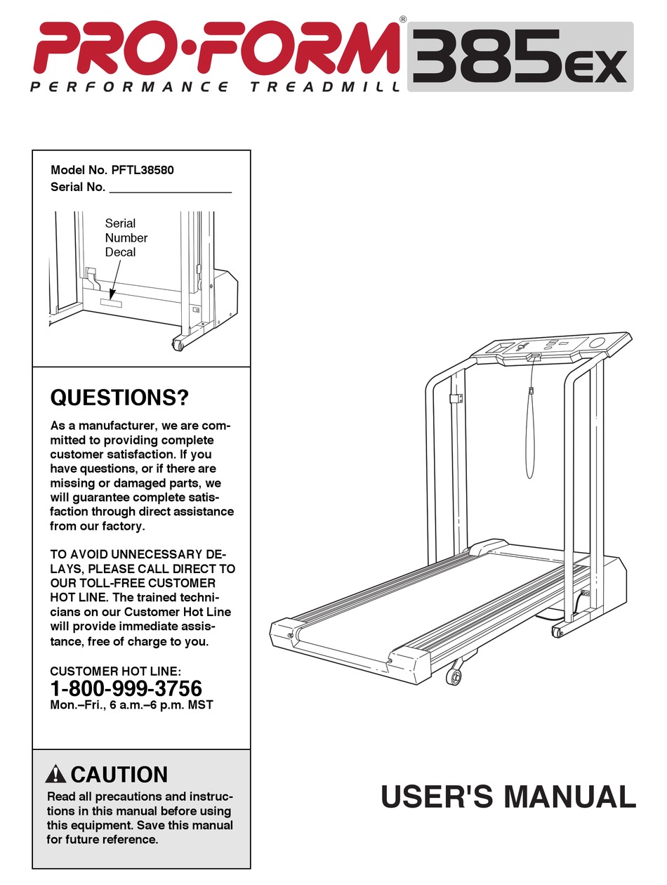 Proform 385 ex discount treadmill