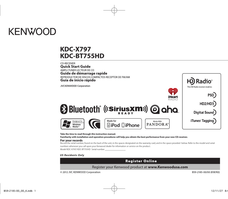 Kenwood Kdc X797 Quick Start Manual Pdf Download Manualslib