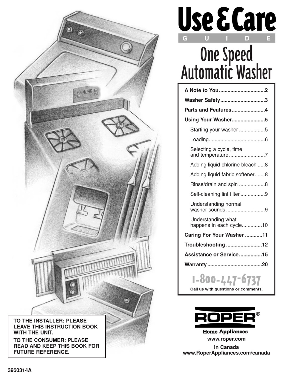 ROPER ONE SPEED AUTOMATIC WASHER USE & CARE MANUAL Pdf Download