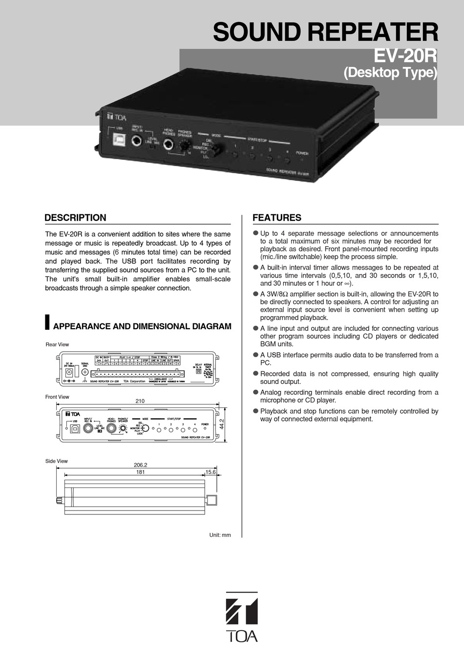TOA EV20R SPECIFICATION Pdf Download ManualsLib