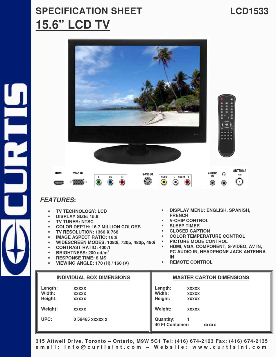 CURTIS LCD1533 SPECIFICATION SHEET Pdf Download ManualsLib