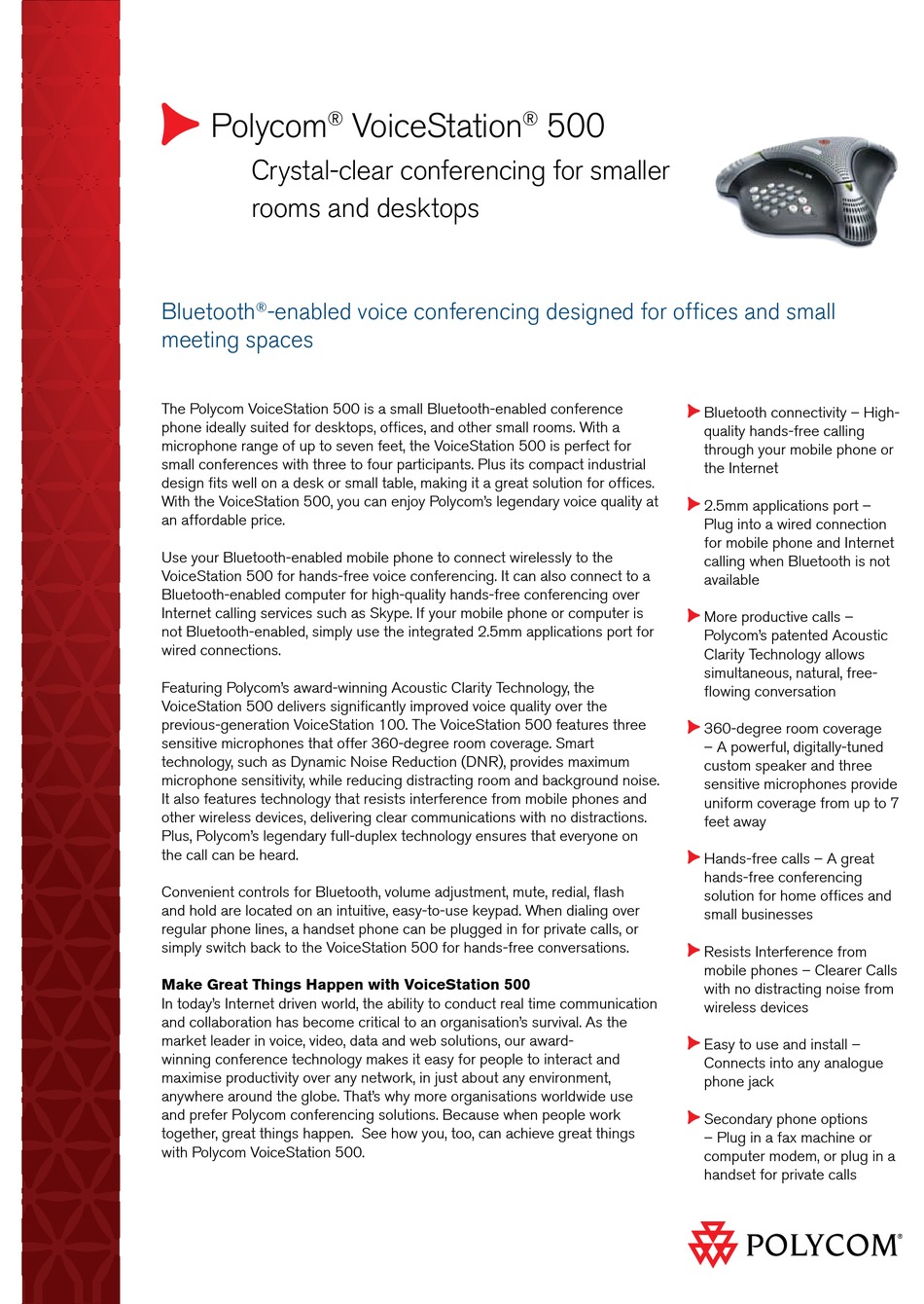 POLYCOM VOICESTATION 500 SPECIFICATIONS Pdf Download | ManualsLib