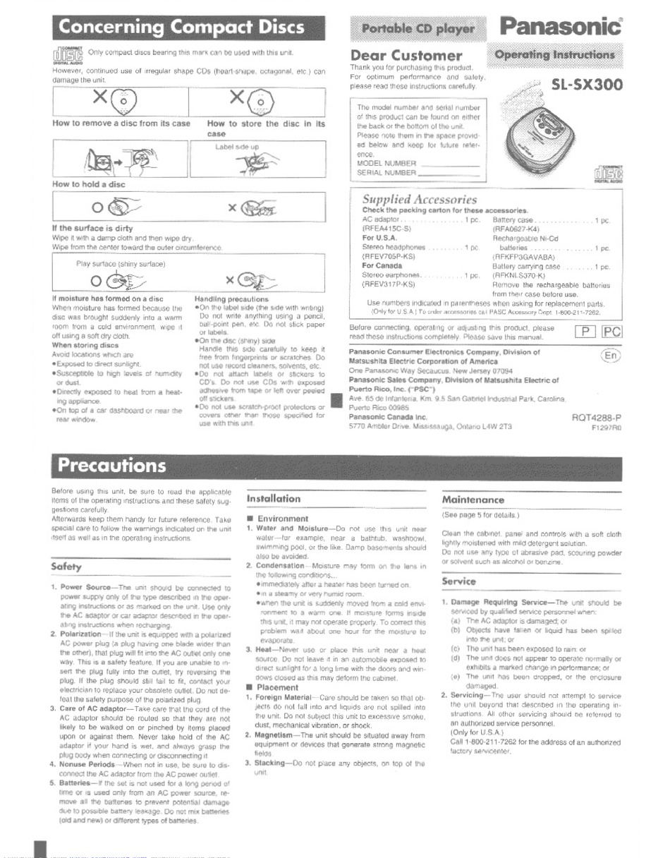 PANASONIC SL-SX300 OPERATING INSTRUCTIONS MANUAL Pdf Download | ManualsLib