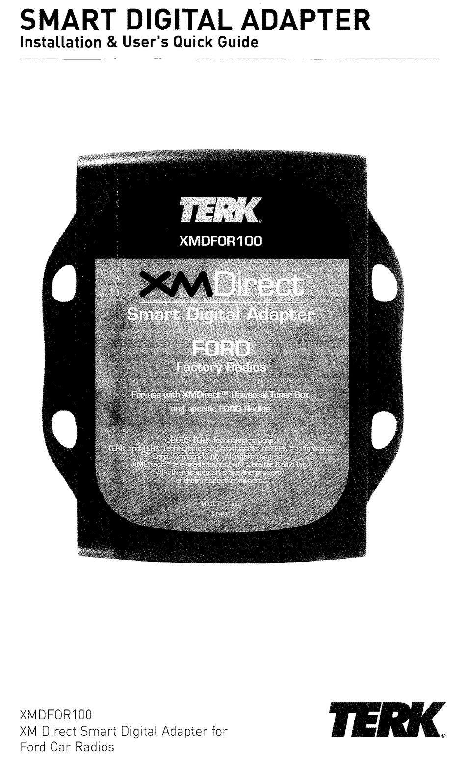 TERK TECHNOLOGIES XMDFOR100 INSTALLATION & USER'S QUICK MANUAL Pdf