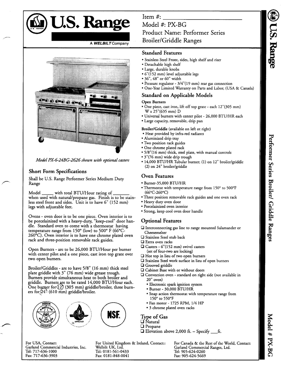 U.S. RANGE PX412BG26 SPECIFICATIONS Pdf Download ManualsLib