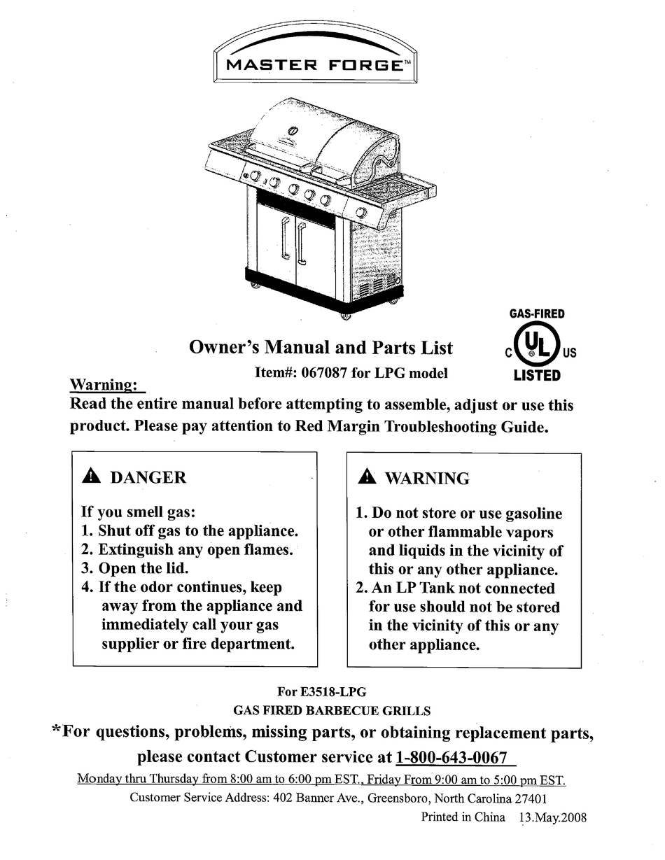 Master Fe Lpg Owner S Manual Pdf Download Manualslib