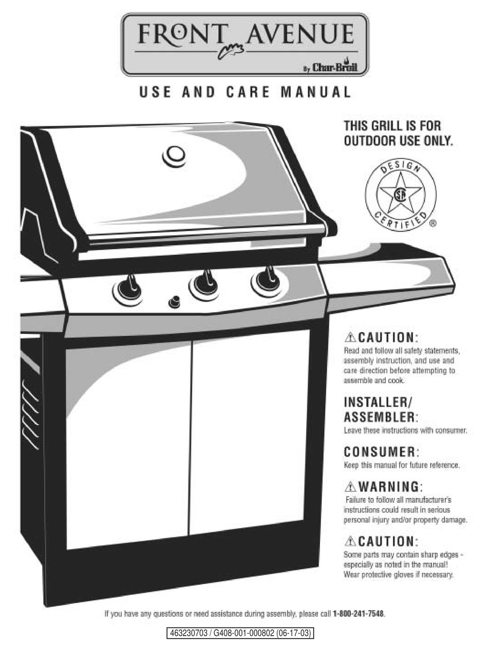 CHAR BROIL FRONT AVENUE USE AND CARE MANUAL Pdf Download ManualsLib