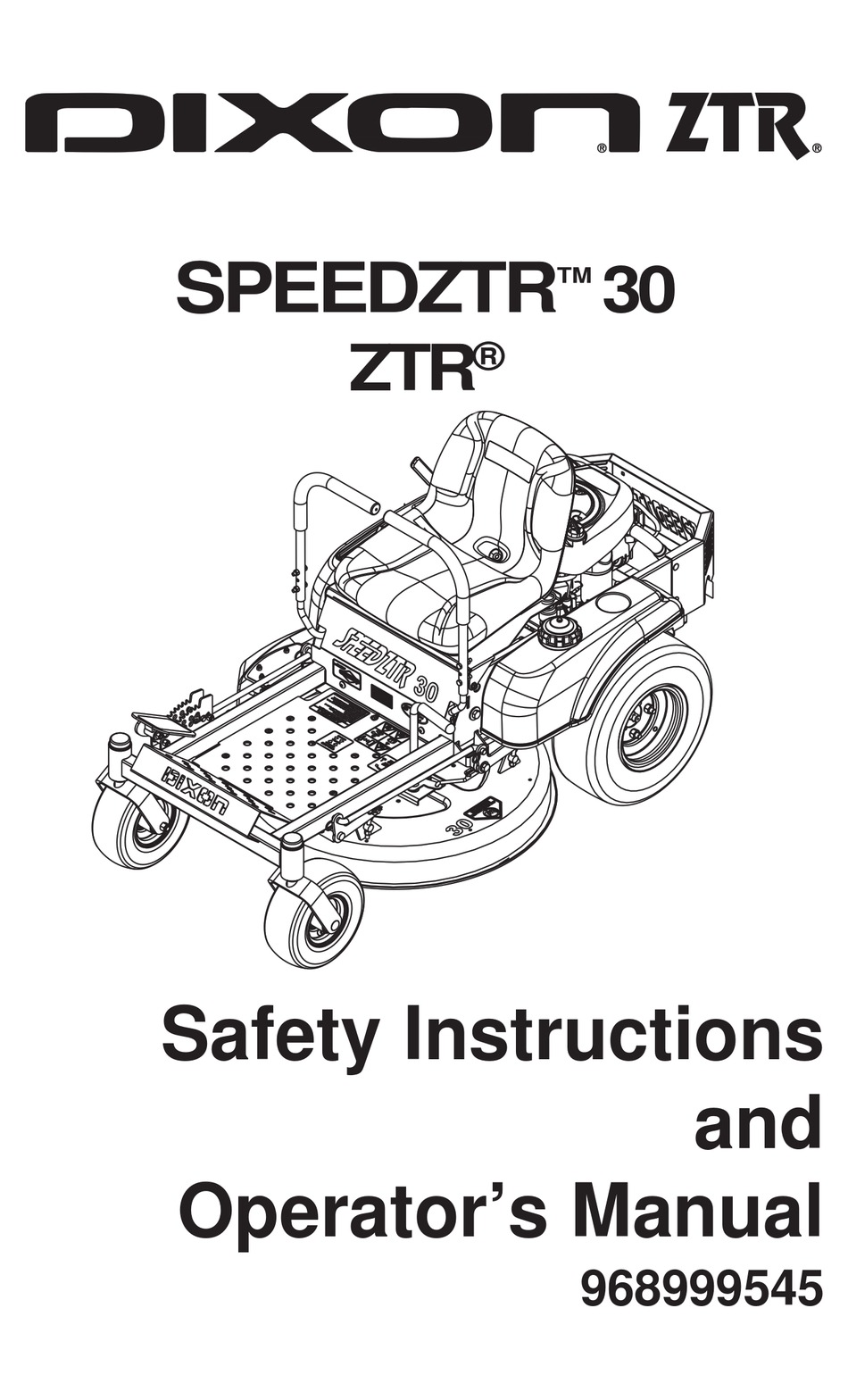 Dixon Speedztr 30 Safety And Operation Manual Pdf Download Manualslib