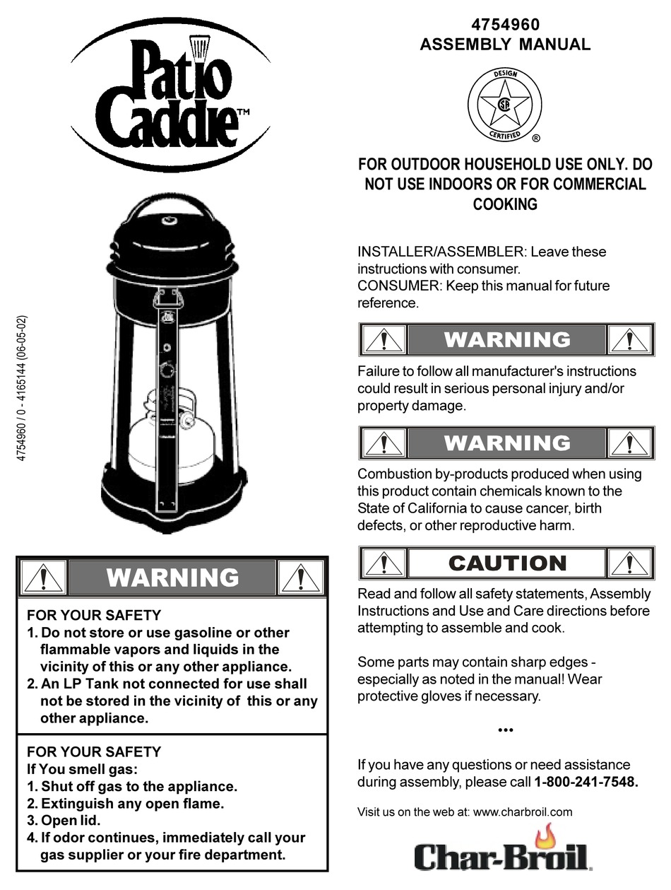 CHAR BROIL PATIO CADDIE 4754960 ASSEMBLY MANUAL Pdf Download