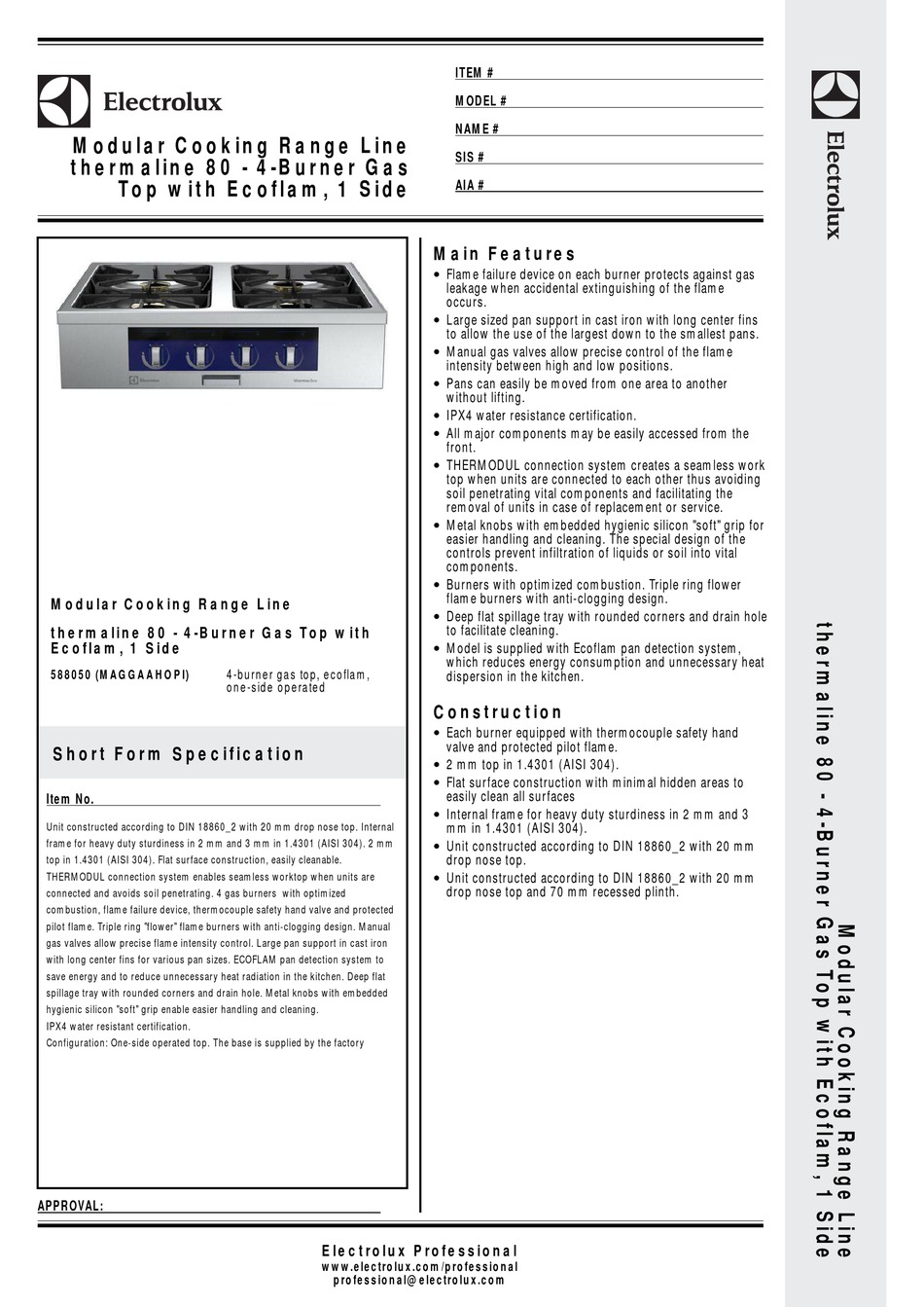 ELECTROLUX 588050 DIMENSIONS AND SPECIFICATIONS Pdf Download ManualsLib