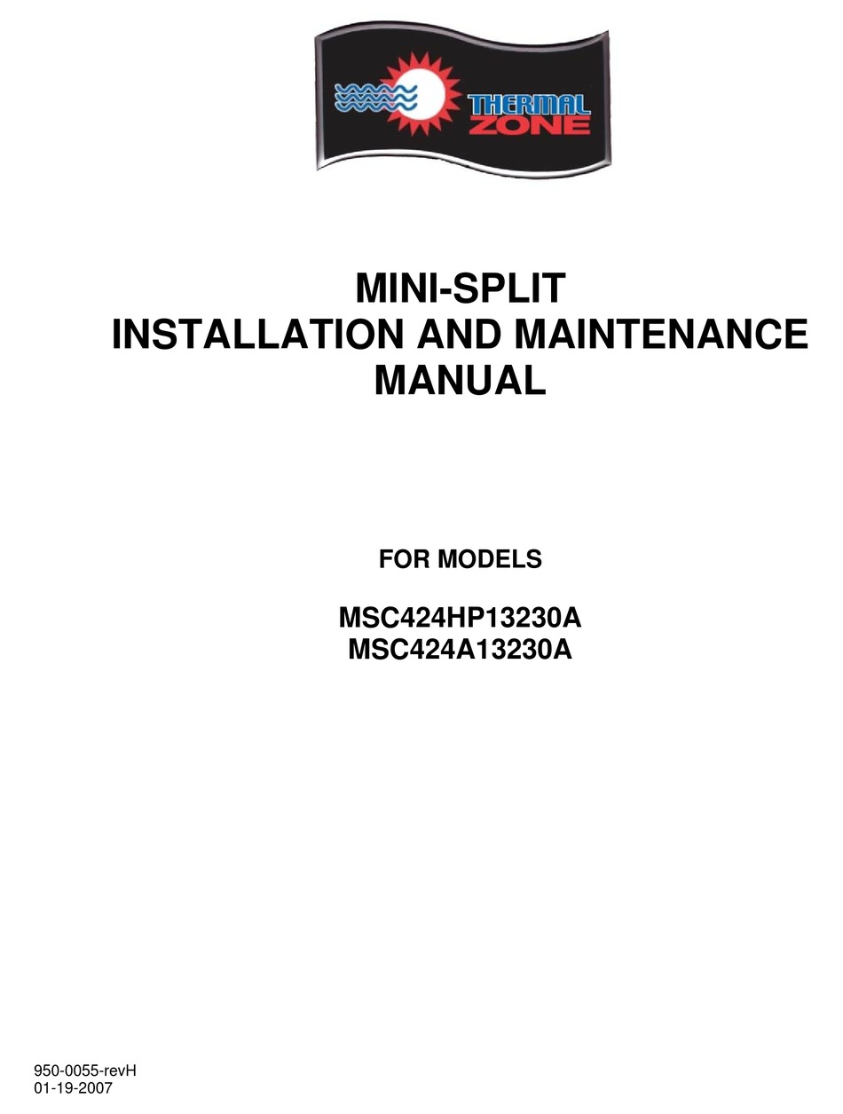 THERMAL ZONE MSC424HP13230A INSTALLATION AND MAINTENANCE MANUAL Pdf