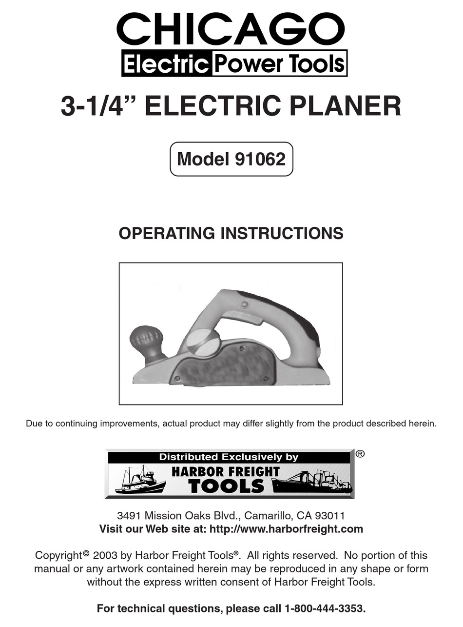 CHICAGO ELECTRIC 91062 OPERATING INSTRUCTIONS MANUAL Pdf Download